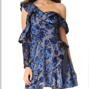 NWT SELF PORTRAIT $520 Mini Eyelet Wrap Dress Blue Size 6